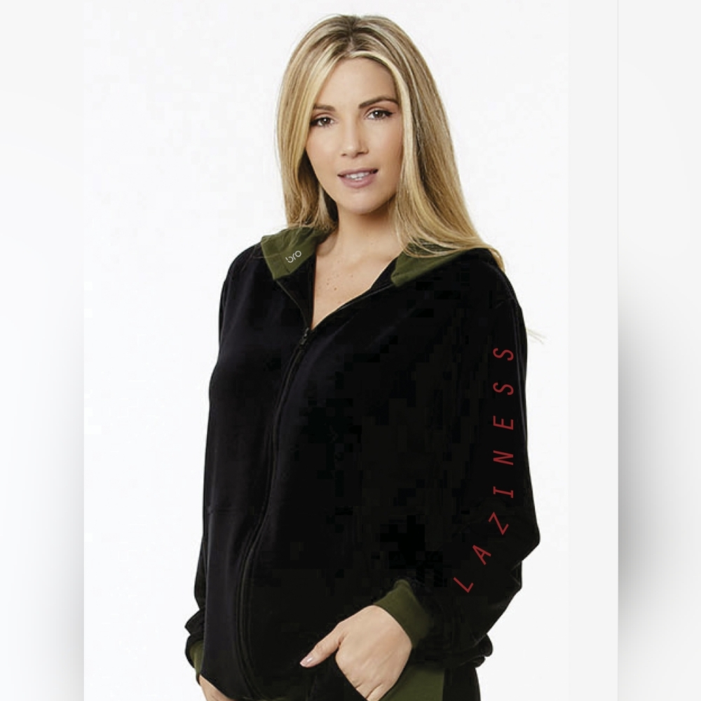 Black and Green Zip-Up Hoodie Laziness